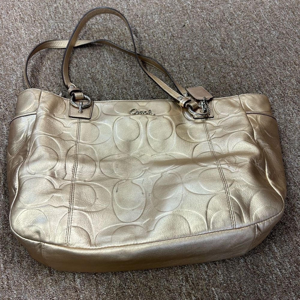Coach Purse Gold Metallic Coach Tote Large